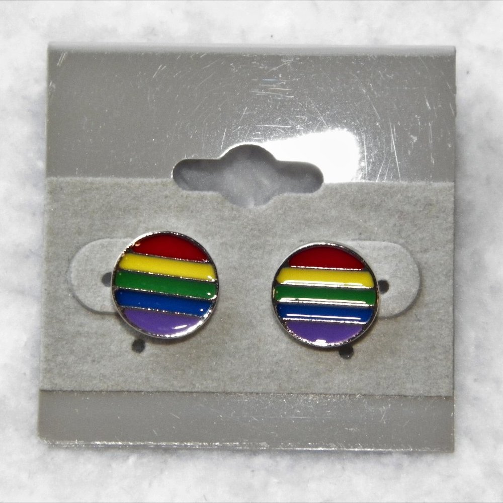 Gay Pride Round Rainbow Disc Post Earrings LGBTQ+